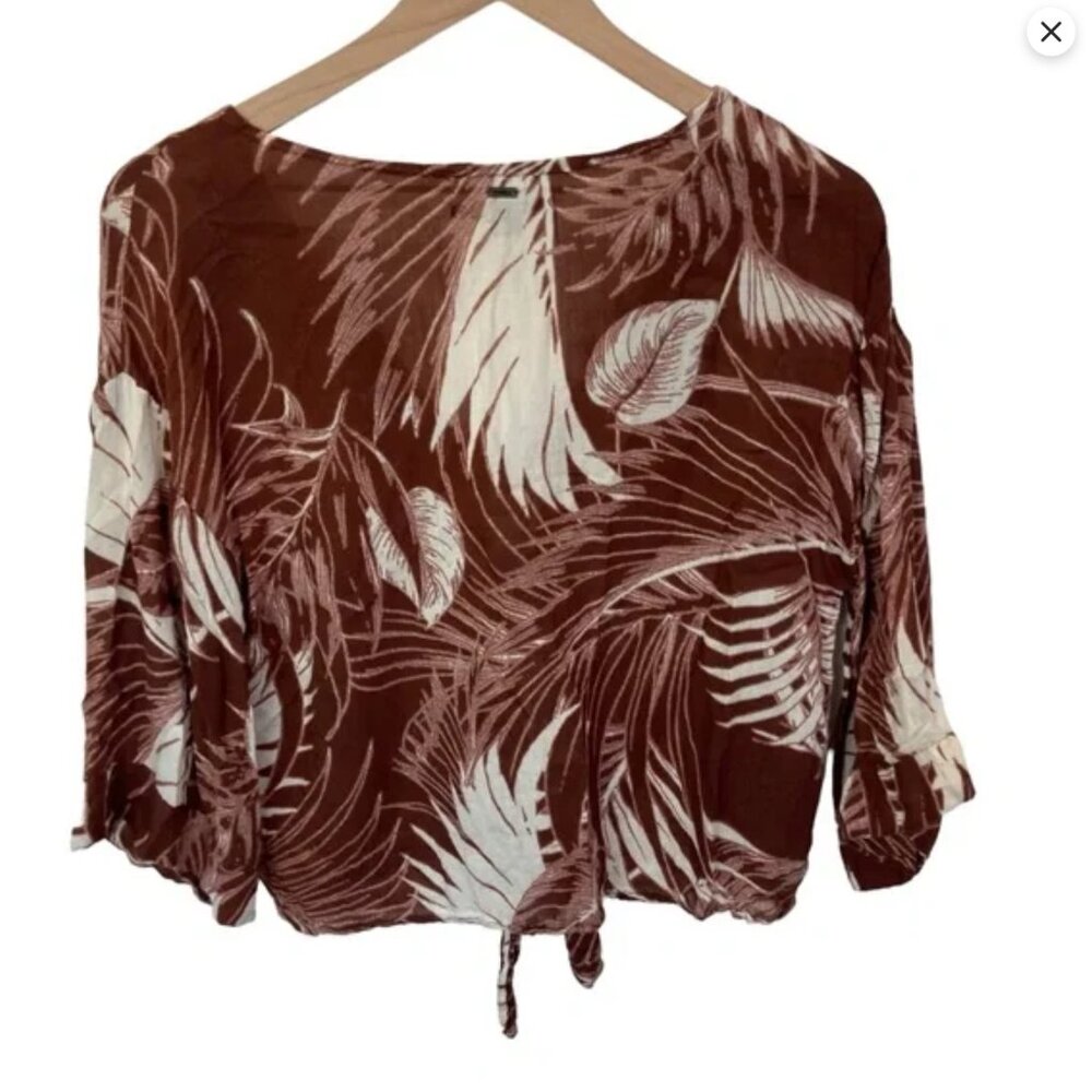 O'Neill Brown Palm Print Wrap Style Top Size Xs - Picture 4 of 7